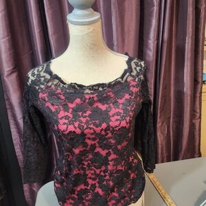 Elegant Black and Pink Lace Women's Top
